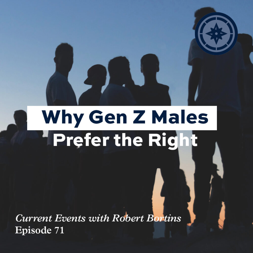 silhouettes of boys at dusk, with the title "Why Gen Z Males Prefer the Right"