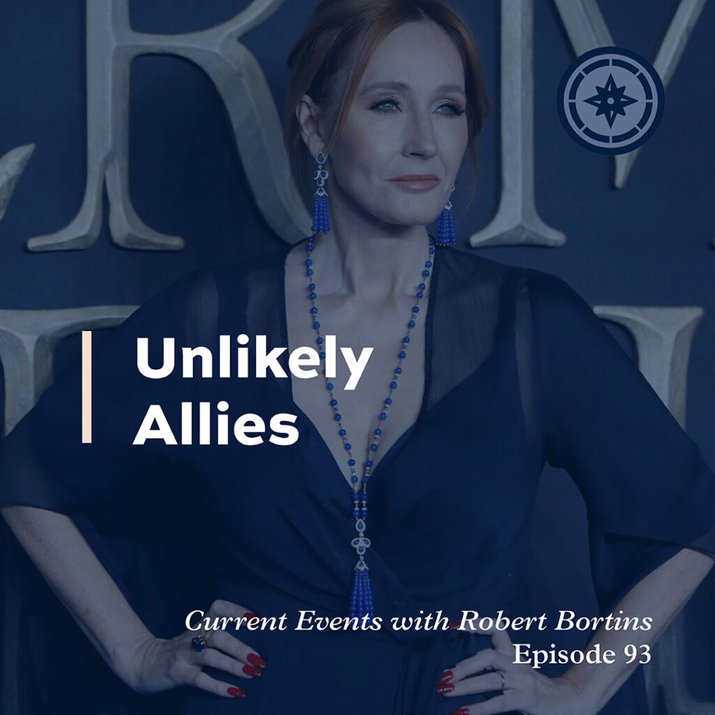 J. K. Rowling, the author of Harry Potter, with text "Unlikely Allies"